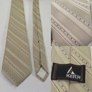 Vintage Tan striped with brown dot dash design by KETCH Men's Necktie